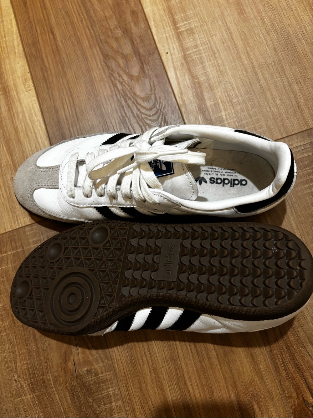 adidas White Sneakers with Black Stripes and Brown Sole Size 7